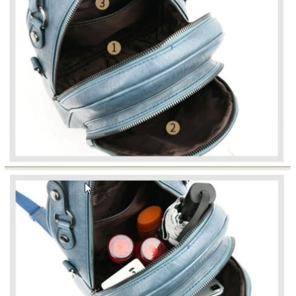 Blue Leather Mini Backpack - Picture 2 of 3